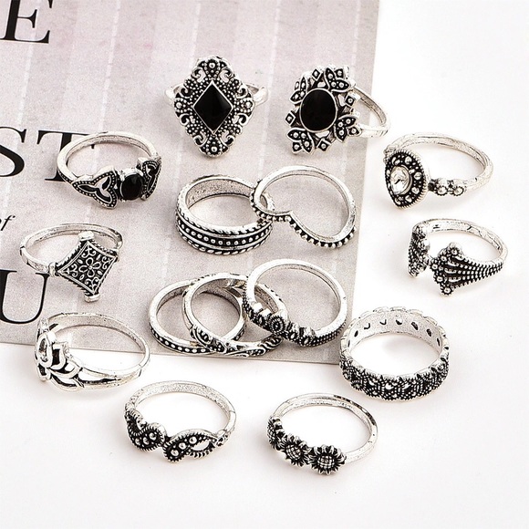 5⭐️ FAV BESTSELLER 15 Piece Silver Midi Ring Set - Picture 7 of 8